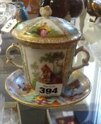 Dresden, a porcelain chocolate pot cover and stand, signed 'Dresden'