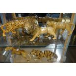 Three Beswick animals, Leopard, Lion and Tiger and two others (5).