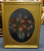 Pastel, 'Flowers', not singed, in an oval mount and gilt frame, 67cm x 49cm.