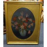 Pastel, 'Flowers', not singed, in an oval mount and gilt frame, 67cm x 49cm.