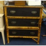 A bamboo chest fitted with three drawers, height 91cm.
