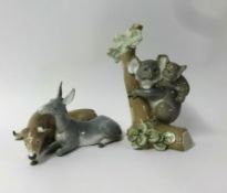 Lladro, figures 'Koala Bears' and 'Ox and Donkey Group', boxed (2).