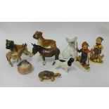 Various ornamental figures including Goebal, two Hummel figures, Royal Copenhagen, Beswick, Alton