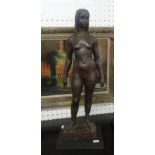 Mid 20th Century bronze effect sculpture of a standing lady, impressed marks to base 'KJ No92/100'