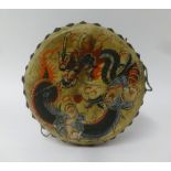 An antique hand painted Chinese hand drum, diameter 23cm.