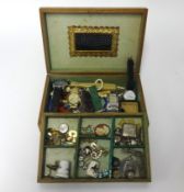 A mixed collection of general costume jewellery, including silver sovereign case, a pair of 9ct gold