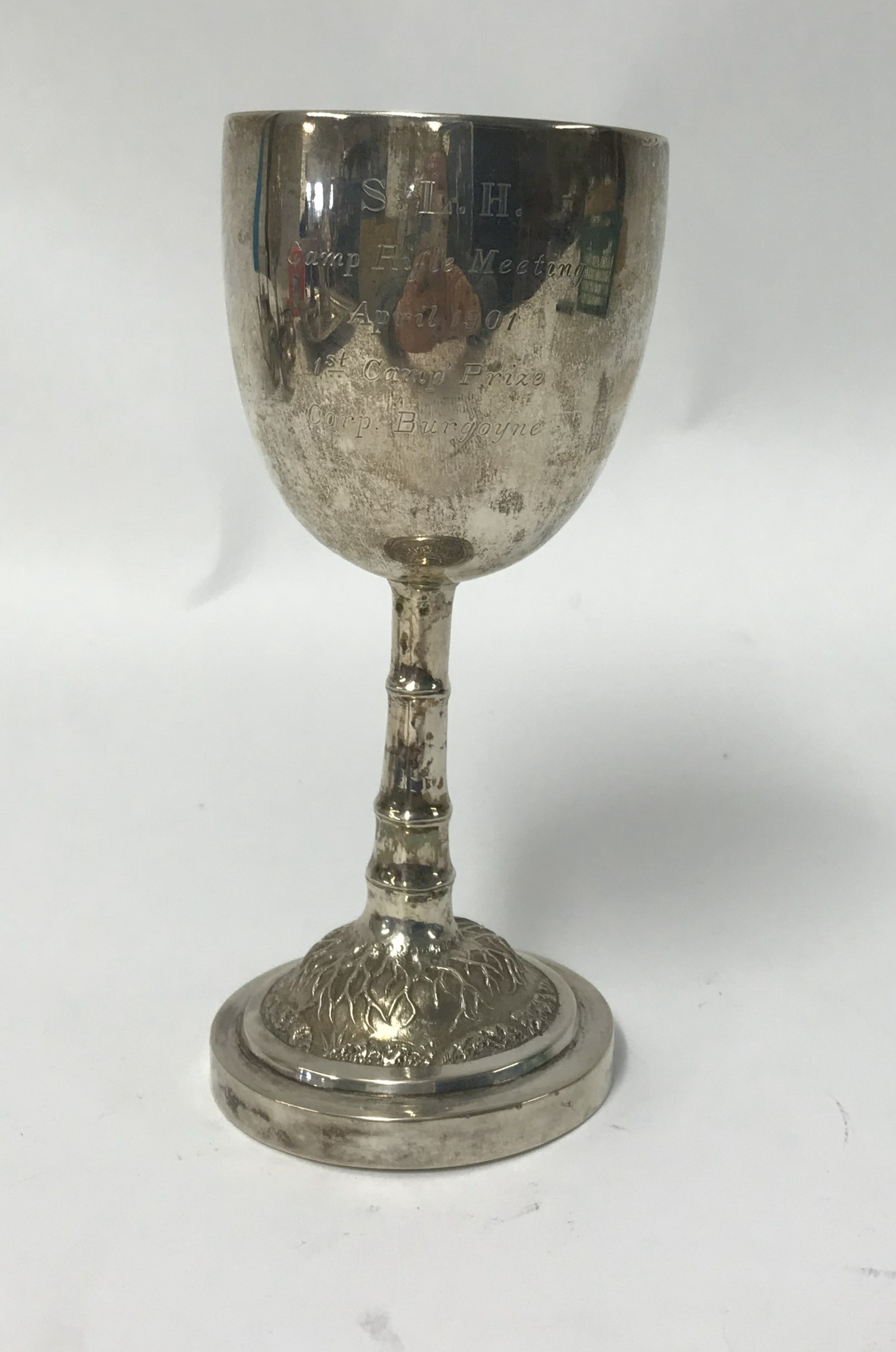 Chinese Export Silver, silver cup inscribed ‘S.L.H Camp Rifle Meeting April 1901, First Camp Prize