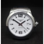 Longines, a gents Conquest Hydronaut wristwatch with white dial, stainless steel, automatic date,