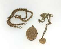 Two 9ct gold lockets and two gold chains, 18.80gms.
