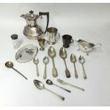 A mixed lot including silver plated ware, some silver spoons including Victorian Irish spoons,