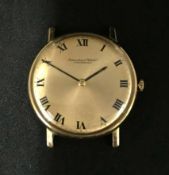 I.W.C (International Watch Company), a gents 9ct gold wristwatch, lacks bracelet, with roman