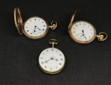 Two gold pocket watches and one silver gilt pocket watch, one gold the back plate stamped