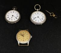 Roamer, a vintage gents 17 jewel Swiss wristwatch, a silver open face and key wind fob watch and