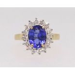 A tanzanite and diamond set ring, the tanzanite approx 1.80cts, set in 14ct gold,