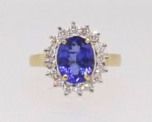 A tanzanite and diamond set ring, the tanzanite approx 1.80cts, set in 14ct gold,