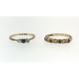 An 18ct small sapphire and diamond dress ring, finger size O together with another gold hallmarked