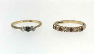 An 18ct small sapphire and diamond dress ring, finger size O together with another gold hallmarked
