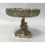 Chinese Export Silver, a comport richly decorated with panels of dragons, birds on branches and