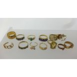 A collection of various gold rings, total weight approx 41gms.