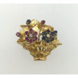 A pretty sapphire and ruby set posy brooch, weight 7.4gms.