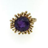 A 1970's 9ct amethyst ring, finger size O.