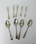 A quantity of mainly Geo III silver flatware mostly spoons and forks also a pair of silver table