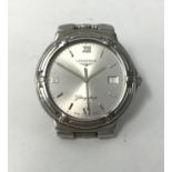 Longines, a gents stainless steel Flagship wristwatch with baton numerals and day date, with box and