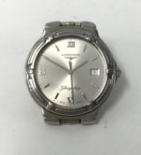 Longines, a gents stainless steel Flagship wristwatch with baton numerals and day date, with box and