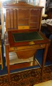 Edwardian mahogany and inlaid ladies writing desk, fitted with a sewing basket.