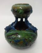 Brannam Barum, pottery art nouveau fish gourd vase, signed and dated 1902, height 28cm.