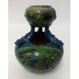 Brannam Barum, pottery art nouveau fish gourd vase, signed and dated 1902, height 28cm.