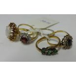 A collection of five various dress rings including 9ct gold.