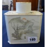 A 19th Century Chinese tea caddy with panels of decorated with landscapes and side panels of