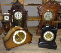 Two American mantel clocks, a Bentima eight day mantel clock, a Victorian iron black mantel clock