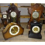 Two American mantel clocks, a Bentima eight day mantel clock, a Victorian iron black mantel clock