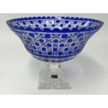 German glass, Heleikristall, large blue and clear glass centre bowl, height 23cm, diameter 30cm.