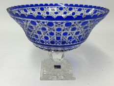 German glass, Heleikristall, large blue and clear glass centre bowl, height 23cm, diameter 30cm.