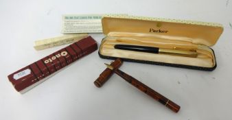 De La Ru, Onoto, fountain pen, with 14ct gold nib, boxed together with a Parker 51 pen (2).
