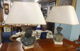 A pair modern portrait bust table lamps, with shades