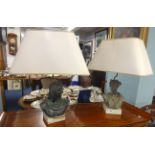 A pair modern portrait bust table lamps, with shades