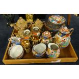 A Japanese egg shell tea service, a Satsuma style tea set and a pair vases.