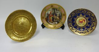 Three porcelain cabinet plates including Royal Worcester bone china gilt plate, Vienna decorated