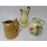Clarice Cliff Celtic, harvest jug, height 26cm also Radford pottery jug and Sylvac 1959 rabbit
