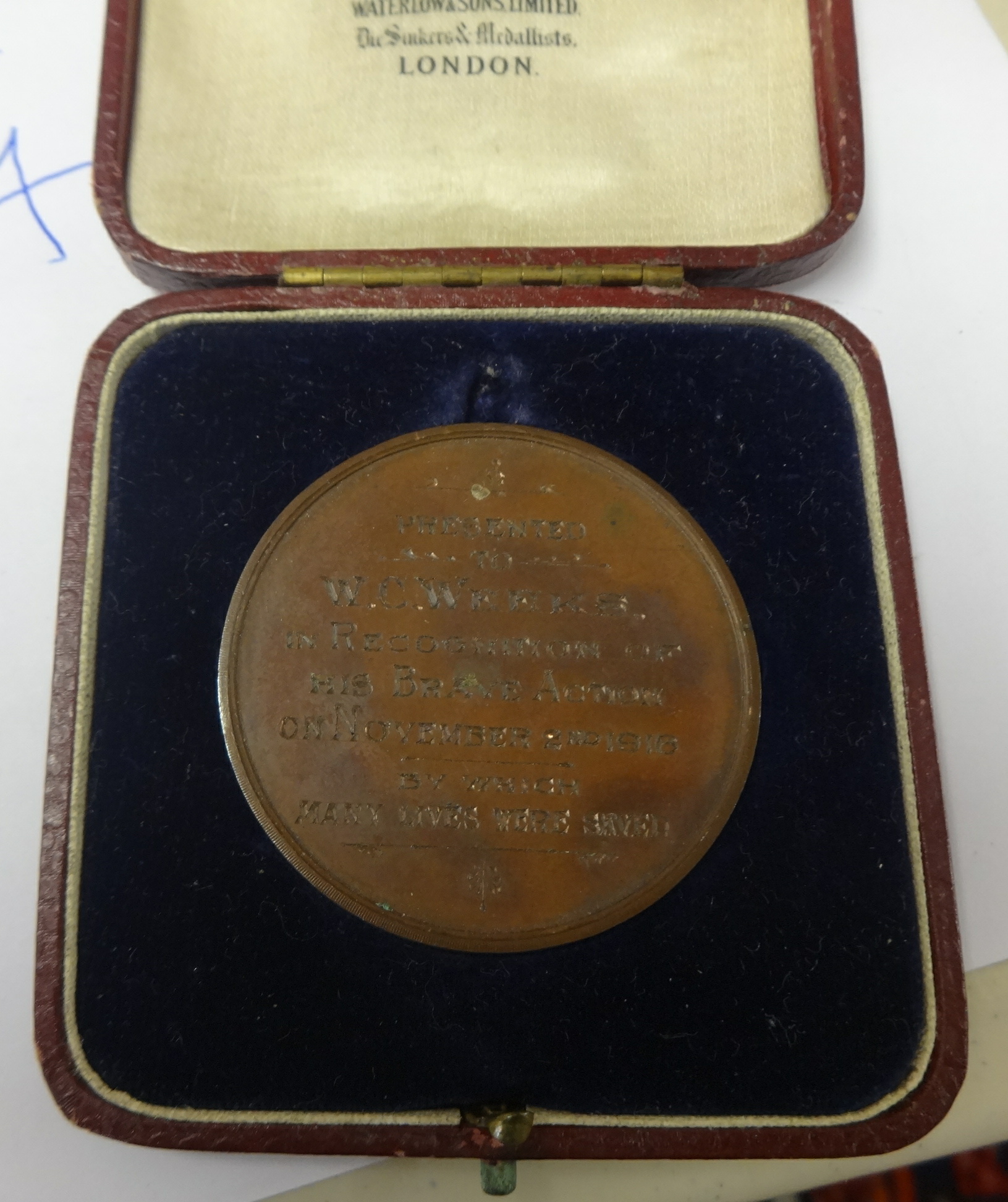 'Award for Bravery' a single bronze medallion inscribed to 'W.C.Weekes, In Recognition of his - Image 2 of 3