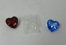 Swarovski Heart, Blue SCS 065503 Heart, Red SCS 215371 Hearts, a bag of clear hearts