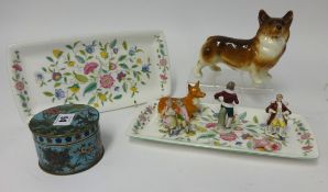 Cloisonné circular box and cover, ornamental animals, porcelain figurines and Minton, a pair of