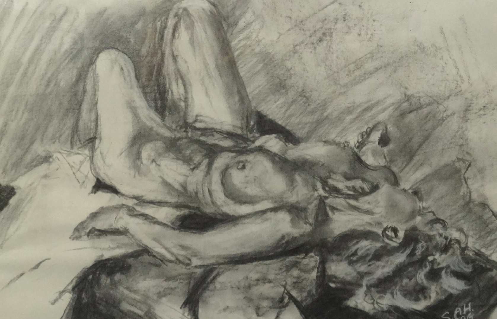 W.K.Ward, 'The Hunt', signed oil on canvas 49cm x 39cm, R.W.Bruff, watercolour, 'Nude lady laying on - Image 2 of 2