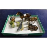 Beswick, three small horses and four various birds including Green Finch 2105 (7).