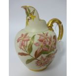 Royal Worcester, ivory porcelain jug decorated with gilt wild flowers, flat back, model 1094, height