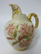 Royal Worcester, ivory porcelain jug decorated with gilt wild flowers, flat back, model 1094, height